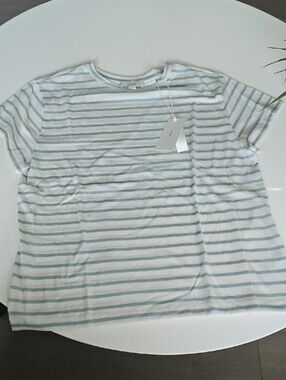 Vince Blue and White Striped Crewneck Tee